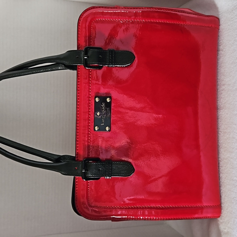 kate spade Red Patent Shoulder Bag with Black Handles